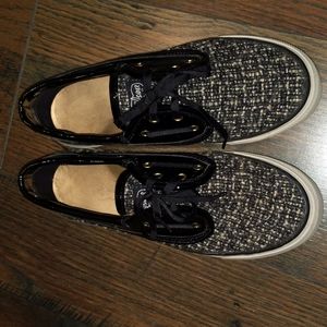 Sperry top sider 9293606 black low top lace up boat shoes, size 6M